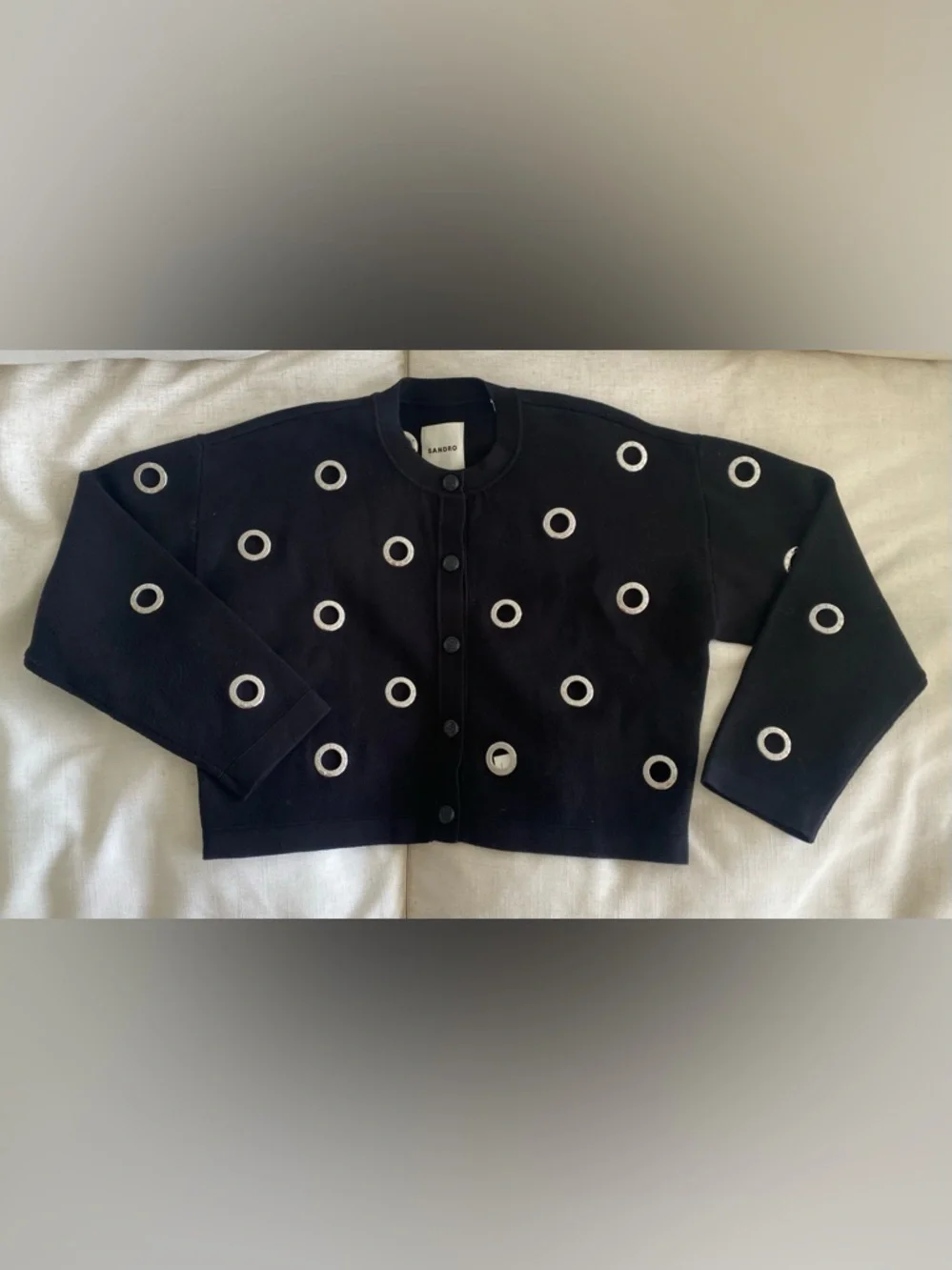 Sandro Coccinelle Eyelet/Grommet Black Sweater. Size 1 (small). - Picture 2 of 8